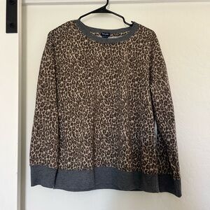 Splendid Women's Brown Leopard Print Crewneck Pullover Lightweight Sweater Top